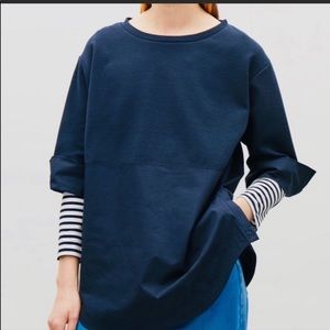COS• Mixed media 3/4 sleeve navy top